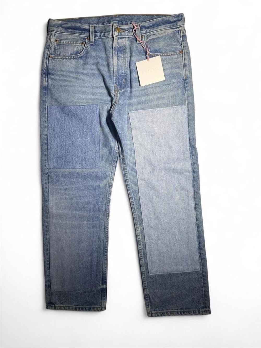 B SIDES Two-Tone Light Blue Patchwork Straight Jeans